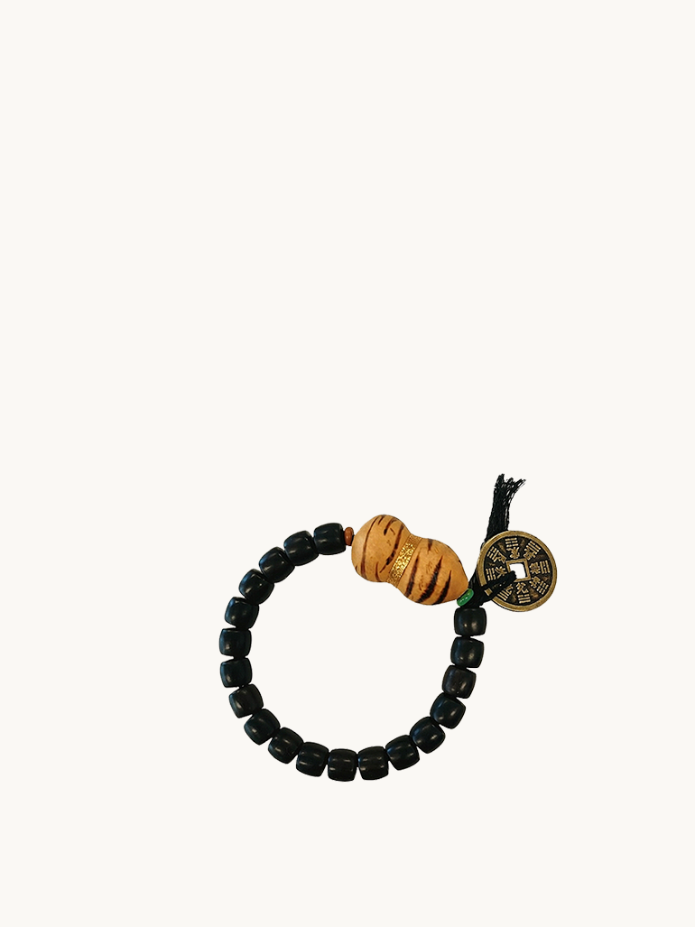 Flame Tiger Stripe | Black Tourmaline Pyrography Fu Lu Gourd Bracelet | Murren Oriental Handcraft