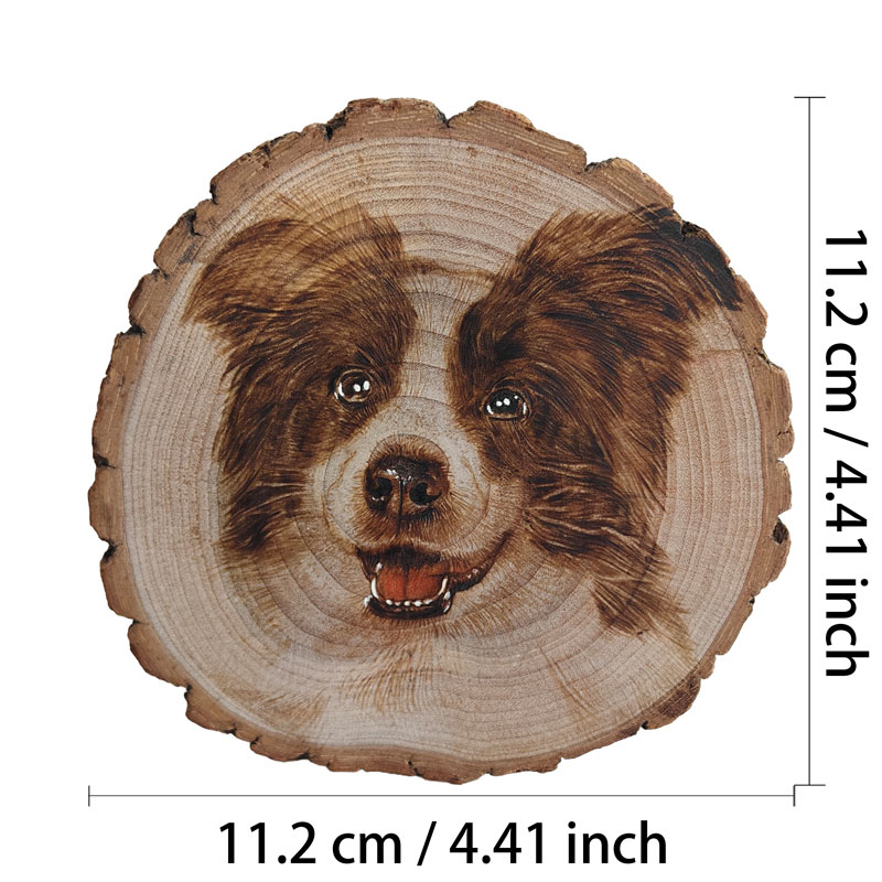Pyroart Smiling Brown Border Collie Wood Slice Pyrography Artware
