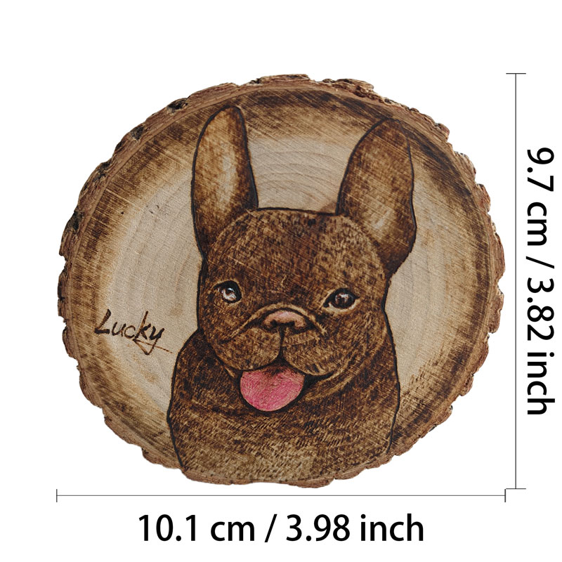 Pyroart Lucky Tongue-out Frenchie Round Pyrography Artware