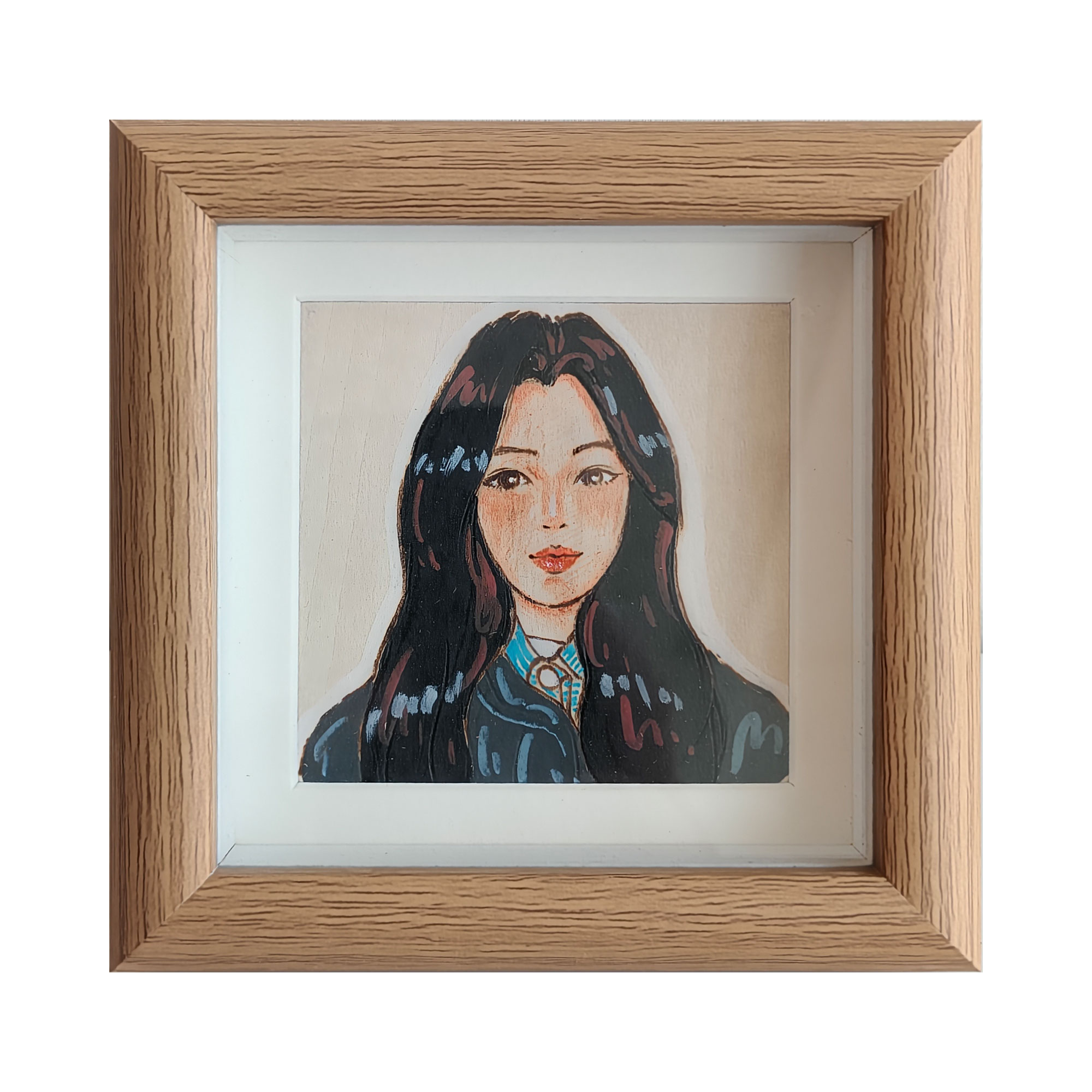 Pyroart Framed Sweet Long-haired Girl Wood Pyrography Artware
