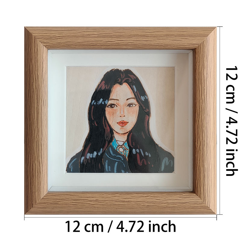 Pyroart Framed Sweet Long-haired Girl Wood Pyrography Artware