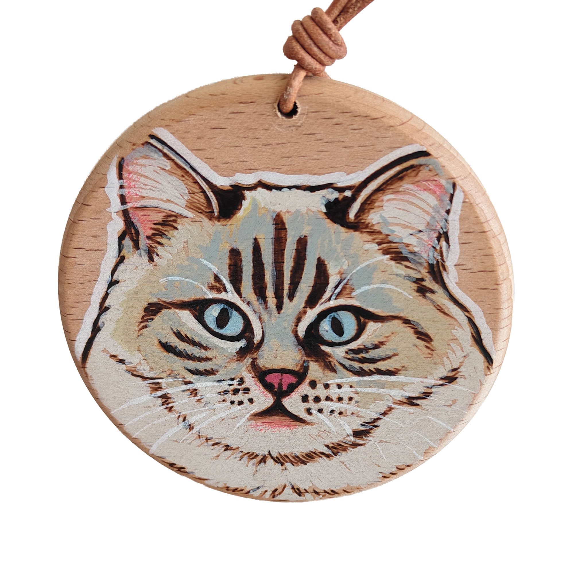 Pyroart Sweet Blue-eyed Kitten Round Hanging Pyrography Artware
