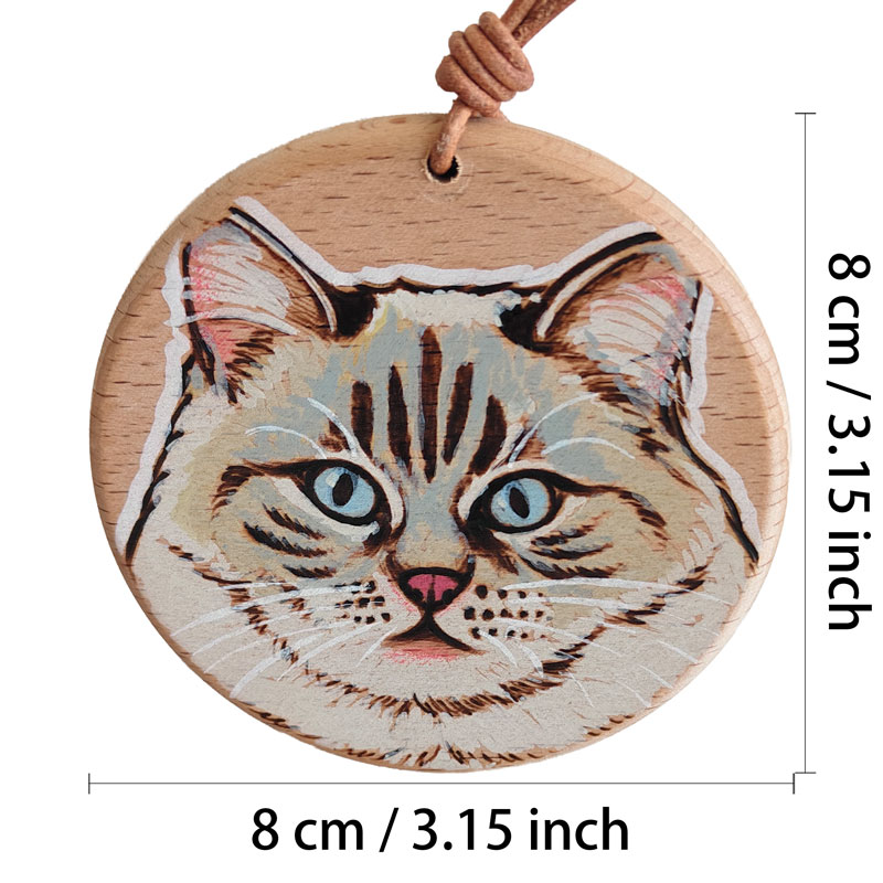 Pyroart Sweet Blue-eyed Kitten Round Hanging Pyrography Artware
