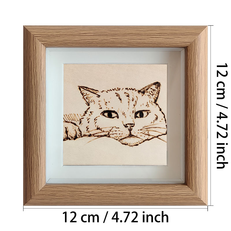 Pyroart Minimalist Peeking Kitten Framed Pyrography Artware