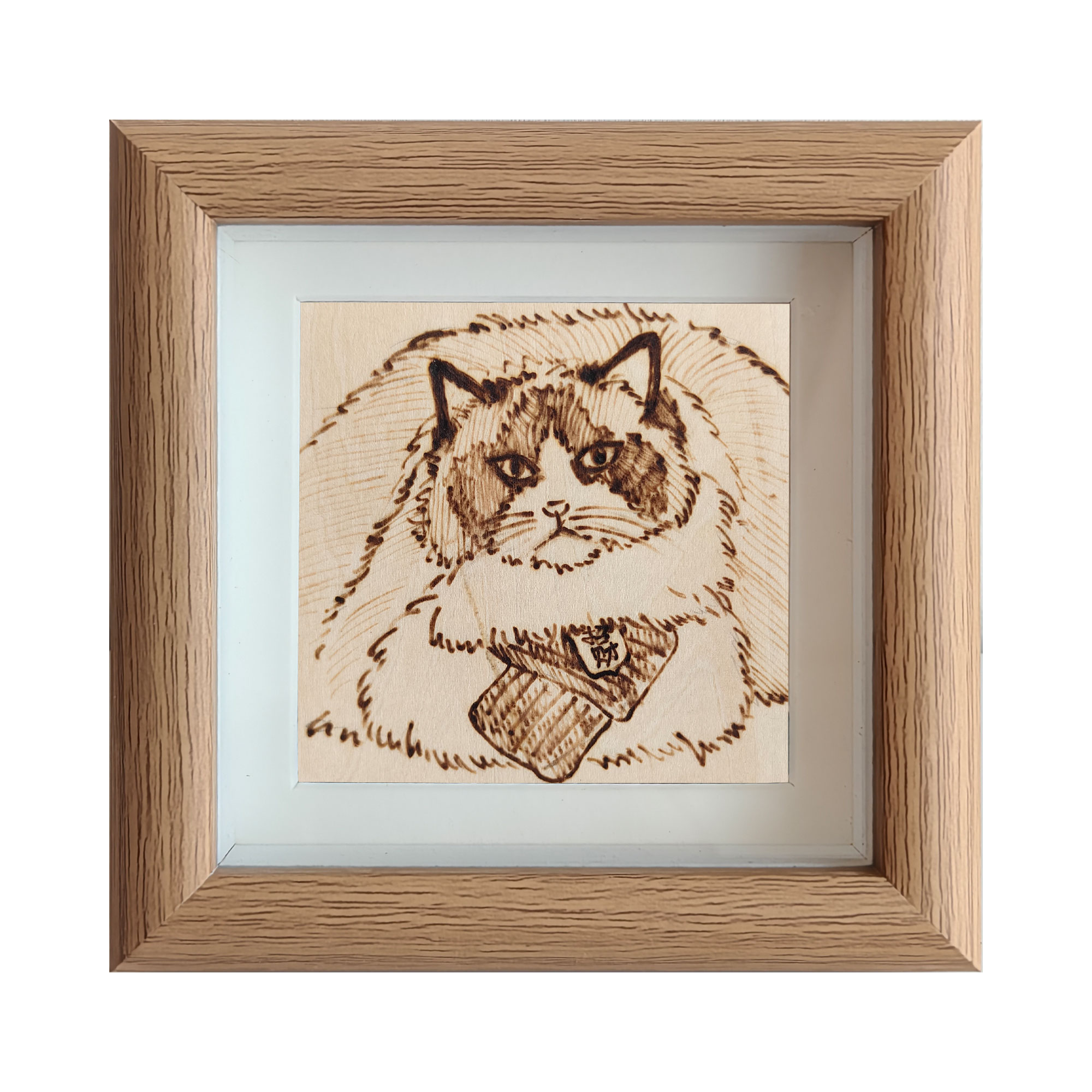 Pyroart Elegant Bowtie Ragdoll Framed Pyrography Artware