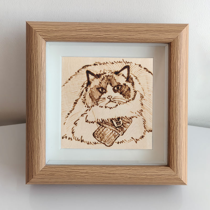 Pyroart Elegant Bowtie Ragdoll Framed Pyrography Artware