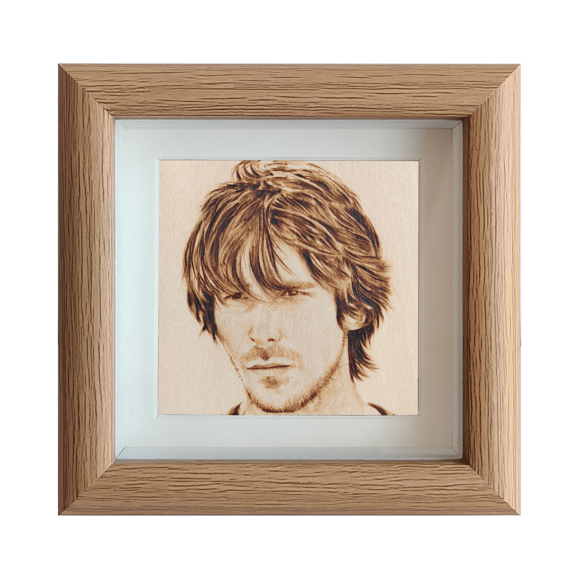 Pyroart Realistic Handsome Man Framed Pyrography Artware