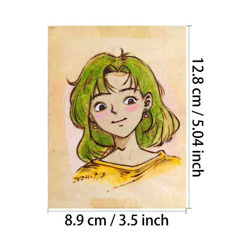 Pyroart Cute Retro Cartoon Green-haired Girl Pyrography Artware