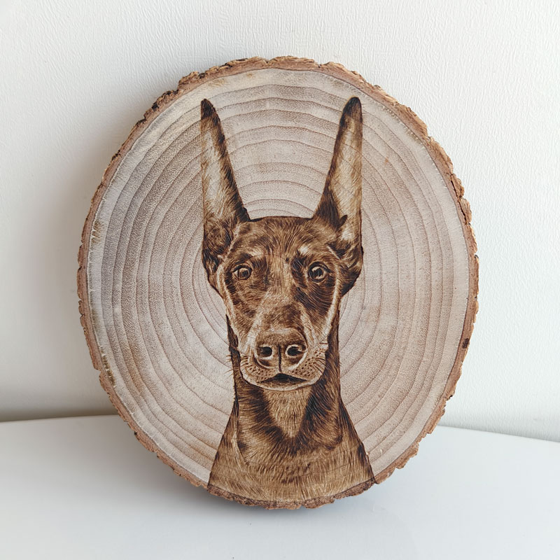 Pyroart Cool Doberman Tree Round Pyrography Artware