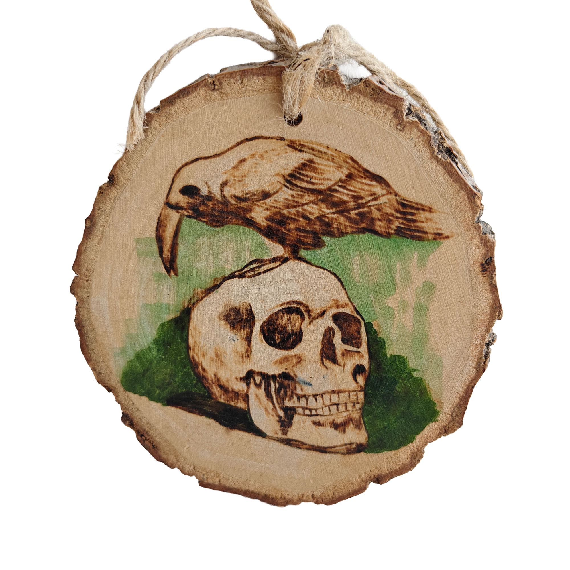 Pyroart Gothic Crow Skull Hanging Ornament Pyrography Artware