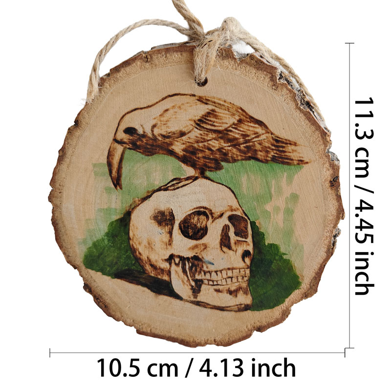 Pyroart Gothic Crow Skull Hanging Ornament Pyrography Artware