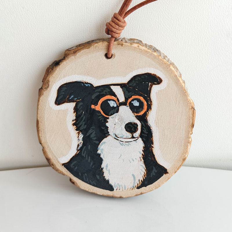 Pyroart Cool Sunglasses Border Collie Hanging Tag Pyrography Artware
