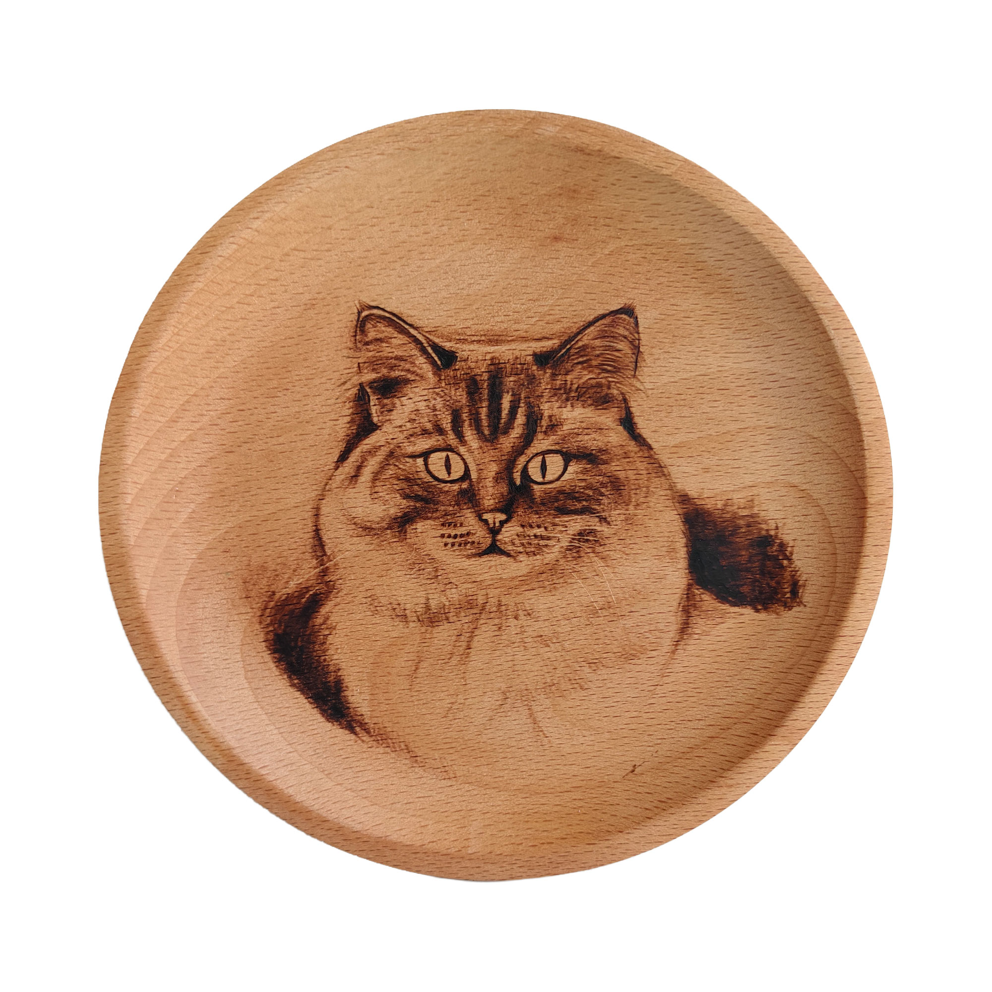 Pyroart Fluffy Tabby Cat Wooden Serving Tray Pyrography Artware
