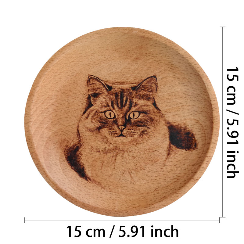 Pyroart Fluffy Tabby Cat Wooden Serving Tray Pyrography Artware