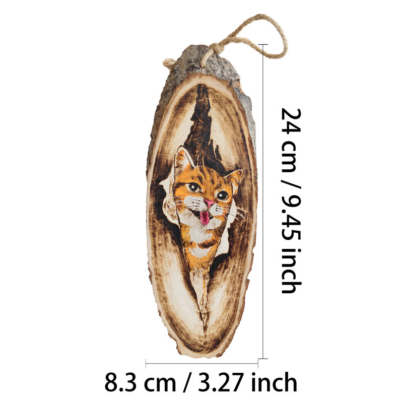 Pyroart 3D Peeking Tongue-out Ginger Cat Hanging Ornament Pyrography Artware