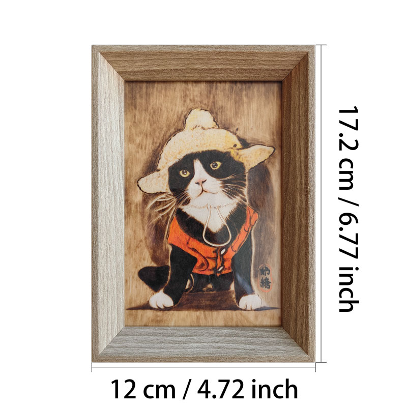 Pyroart Cute Outfitted Tuxedo Cat Framed Pyrography Artware