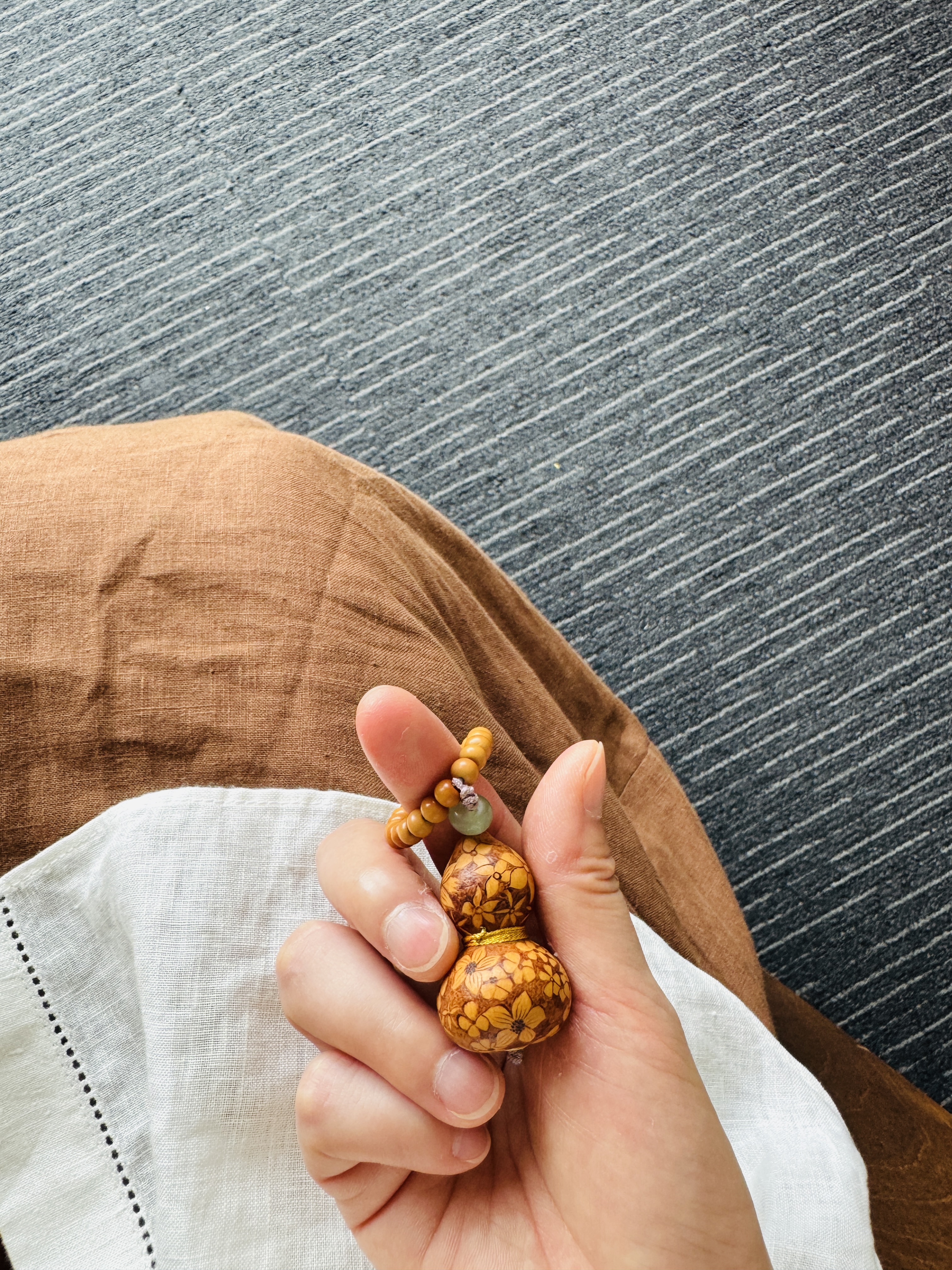 Burnt Bloom Gourd | Star Bodhi Slider Floral Pyrography Fu Lu Pocket Worry Bead | Murren Oriental Handcraft