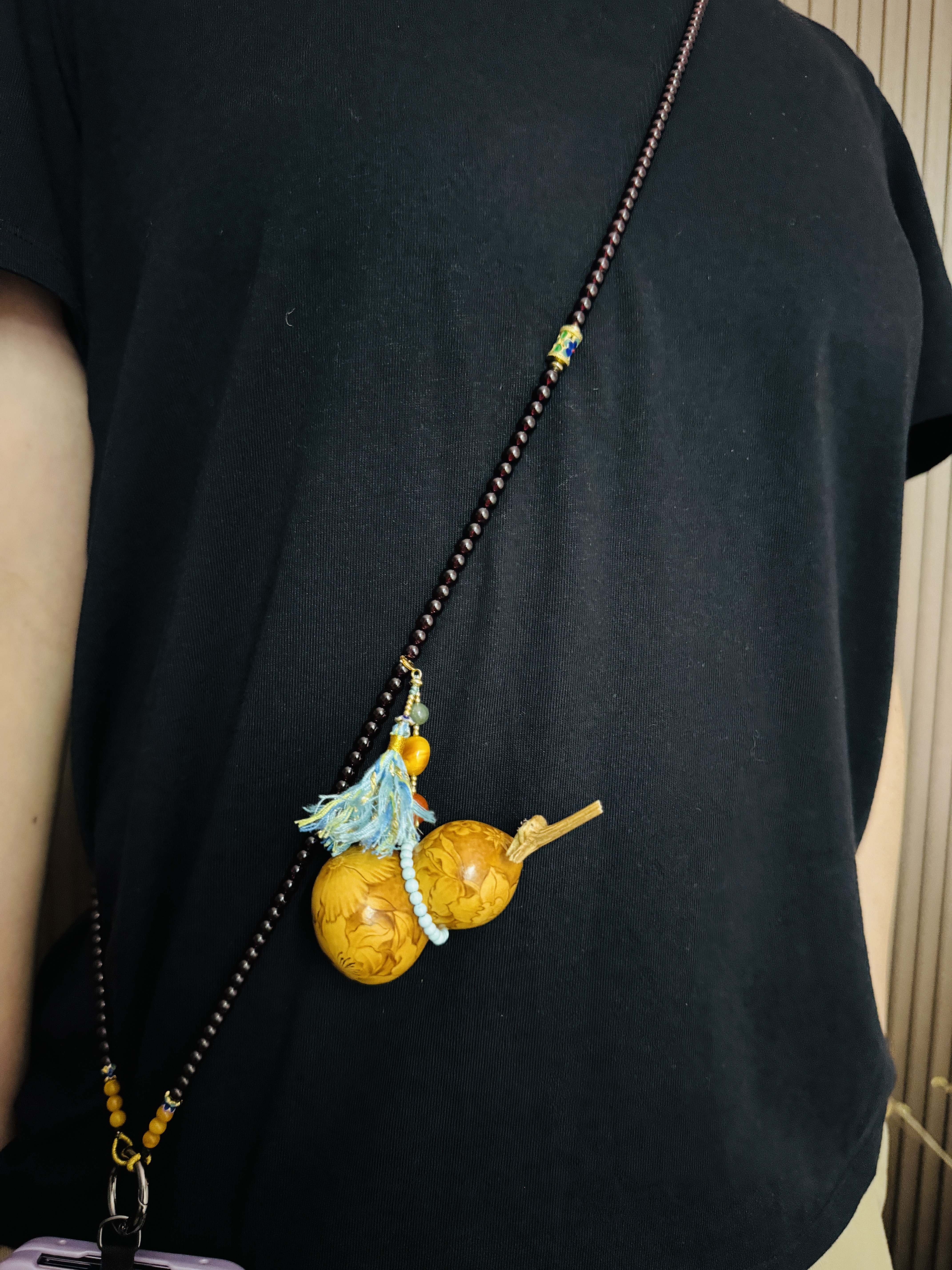 Floral Garnet Gourd Phone Lanyard