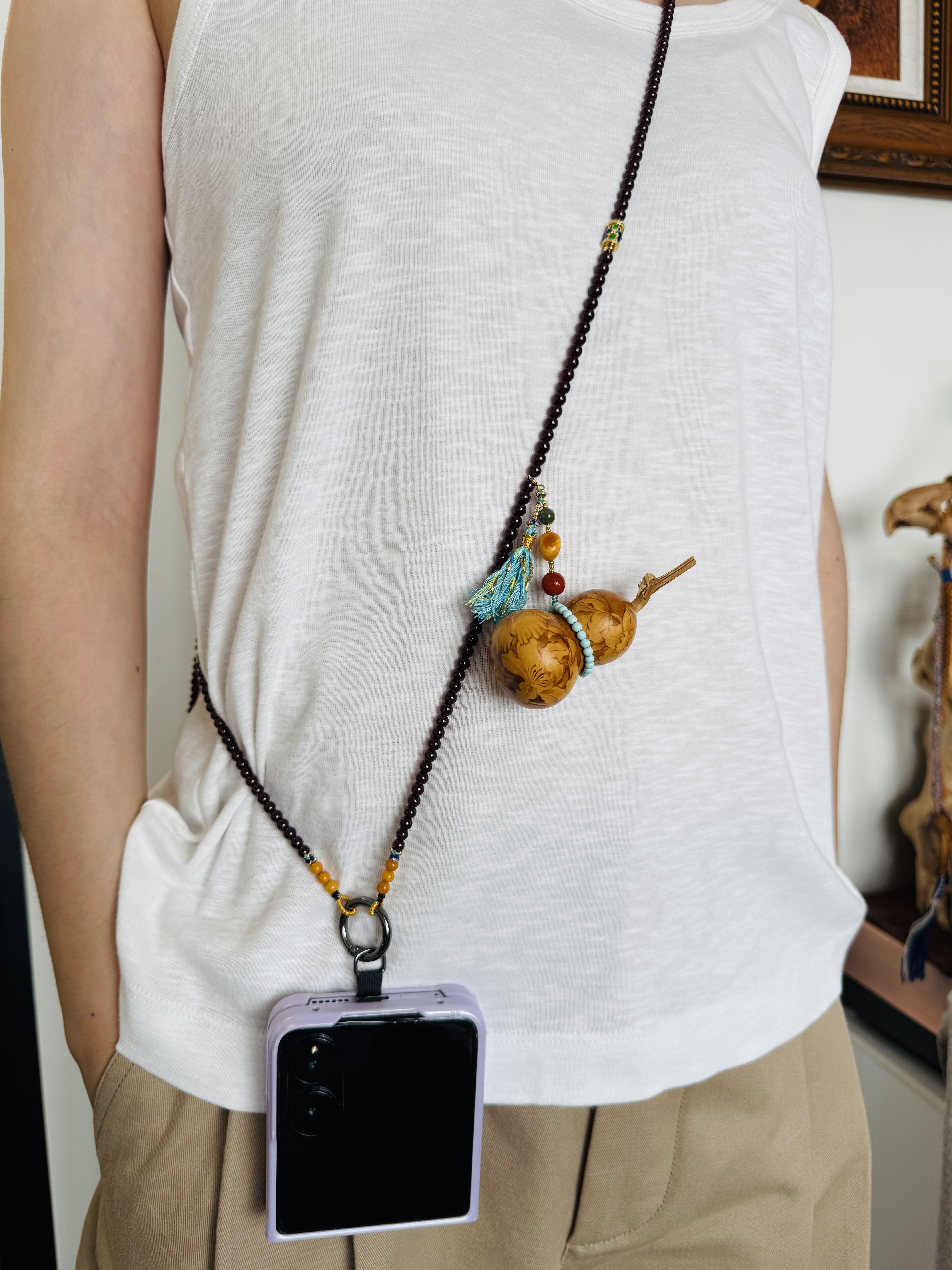 Floral Garnet Gourd Phone Lanyard