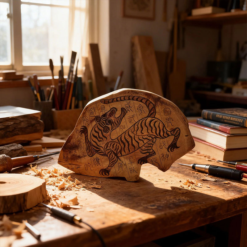 Pyrogart White Tiger Pyrography Artisanal Decor