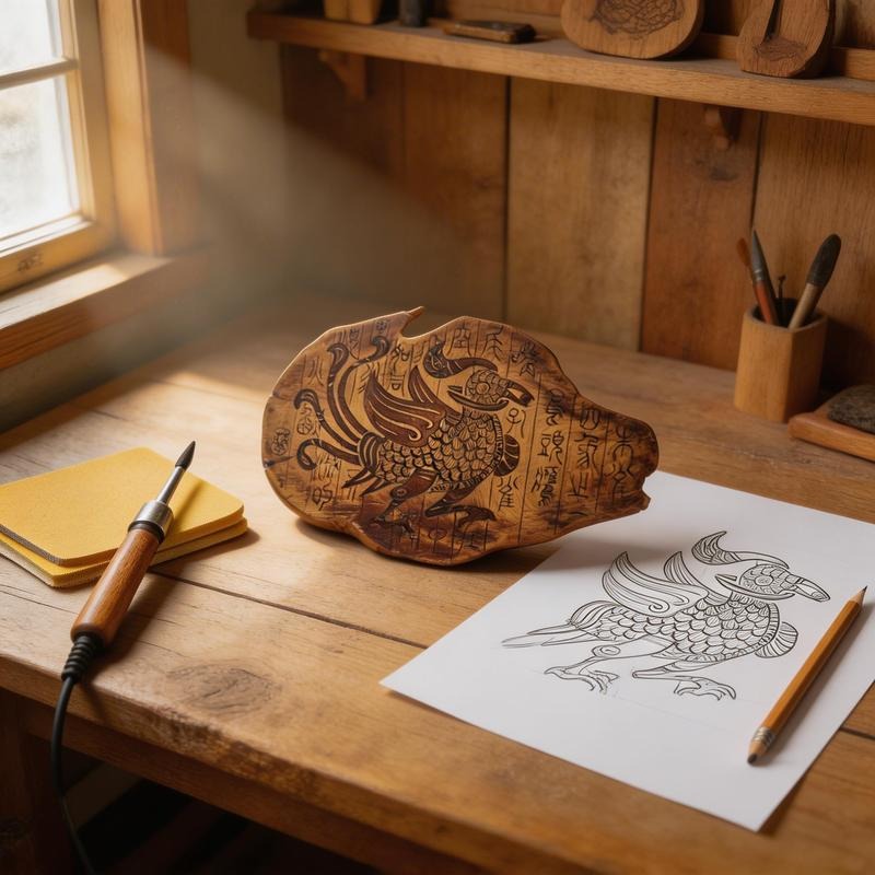 Pyrogart Vermilion Bird Pyrography Artisanal Decor