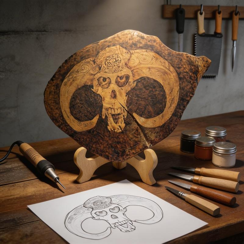 Pyrogart Sheep's Head Pyrography Artisanal Decor