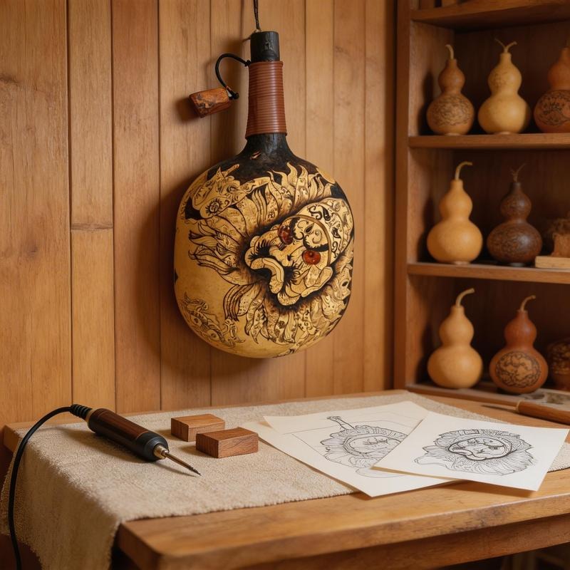 Pyrogart Exorcist Zhong Kui Ladle Pyrography Artisanal Decor