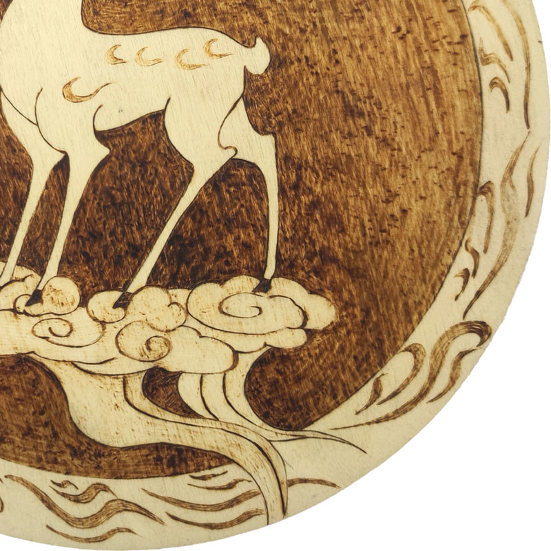 Pyrogart Deer of Fortune on Clouds Pyrography Artisanal Decor