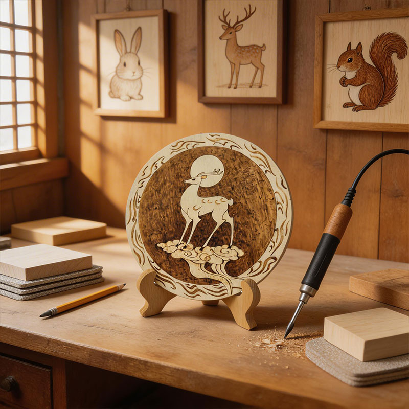 Pyrogart Deer of Fortune on Clouds Pyrography Artisanal Decor