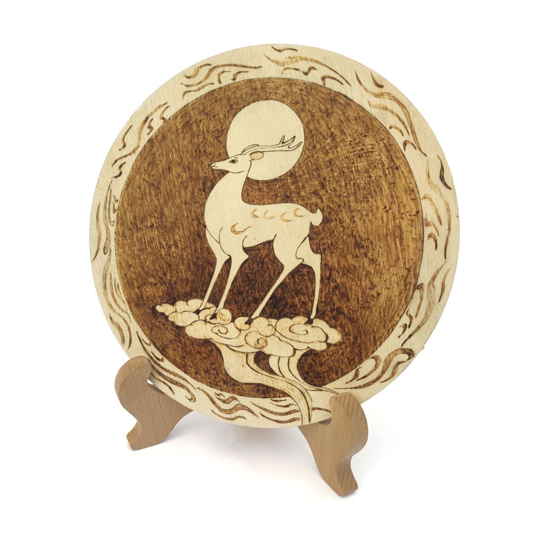 Pyrogart Deer of Fortune on Clouds Pyrography Artisanal Decor