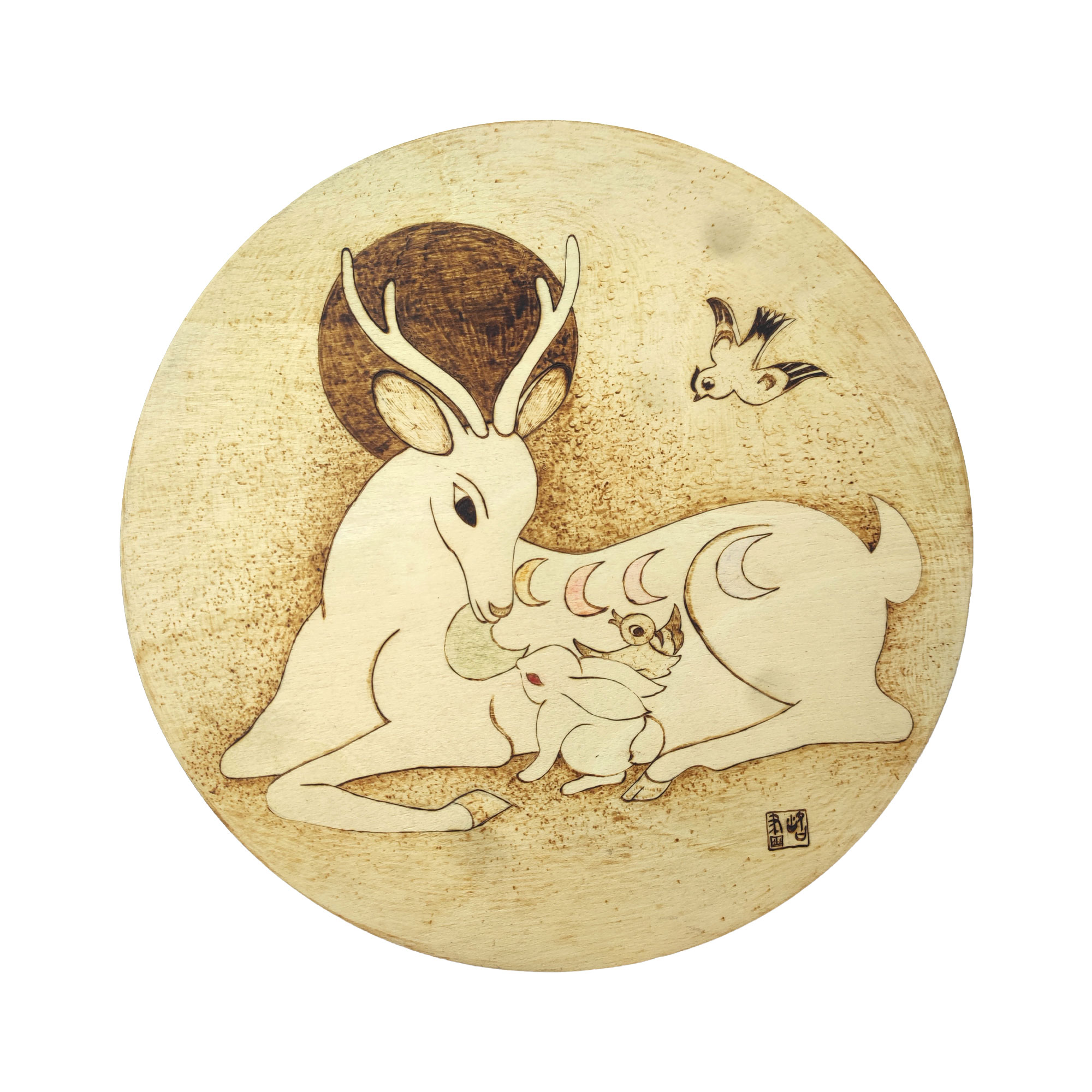 Pyrogart Deer and Rabbit of Fortune Pyrography Artisanal Decor