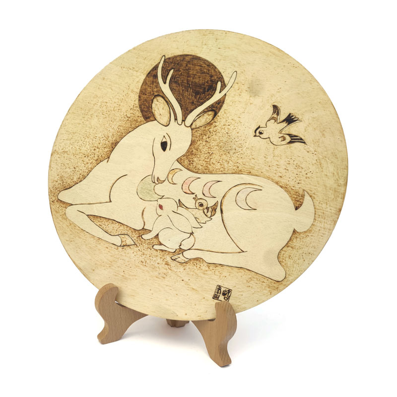 Pyrogart Deer and Rabbit of Fortune Pyrography Artisanal Decor