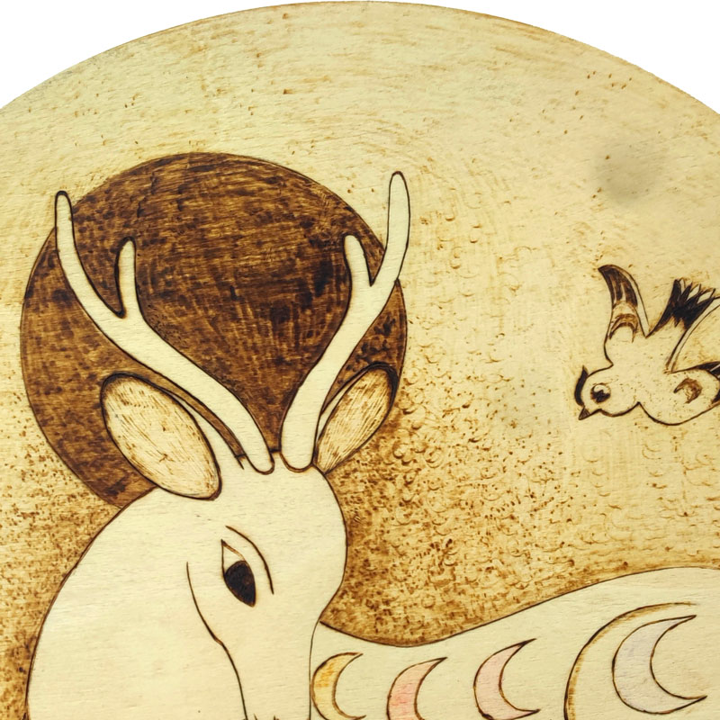 Pyrogart Deer and Rabbit of Fortune Pyrography Artisanal Decor