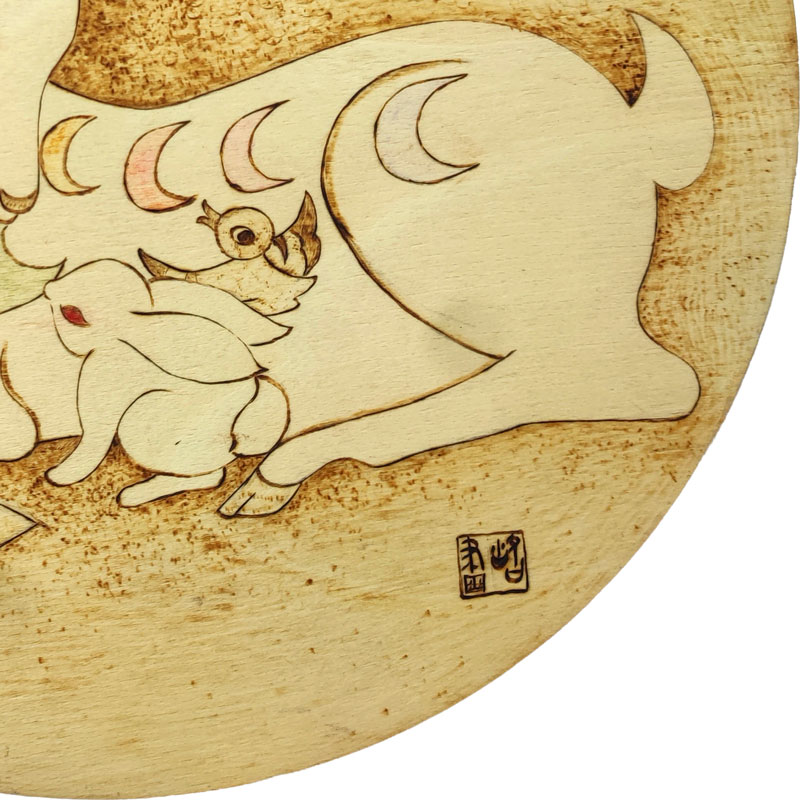 Pyrogart Deer and Rabbit of Fortune Pyrography Artisanal Decor