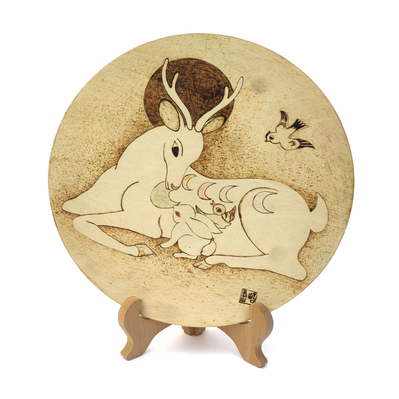 Pyrogart Deer and Rabbit of Fortune Pyrography Artisanal Decor