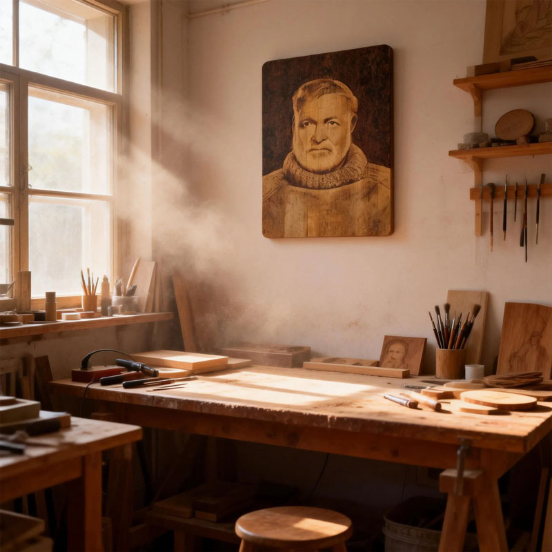 Pyroart Hemingway Portrait Pyrography