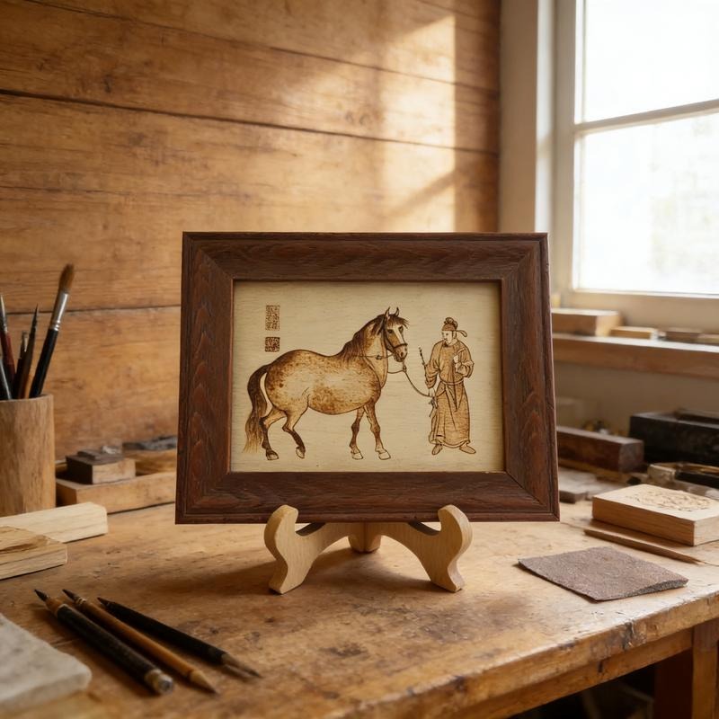 Pyrogart Five Horses Scroll Manchuan Hua Pyrography Art Picture Decor