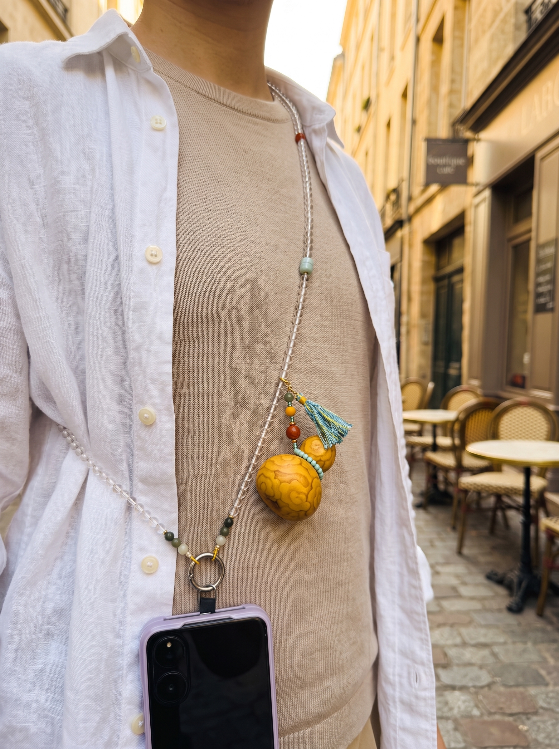 Cloud Clear Quartz Gourd Phone Lanyard