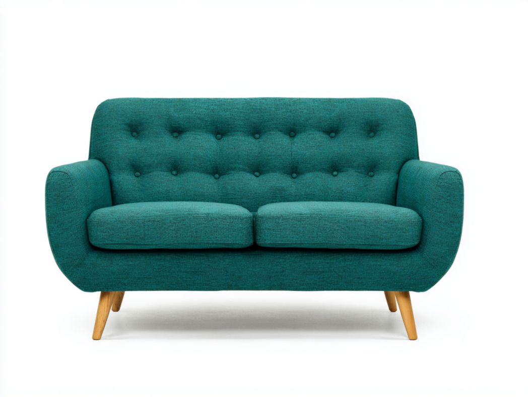 Canapé 2 places vert en tissu polyester, pieds en bois massif marron clair-warmays