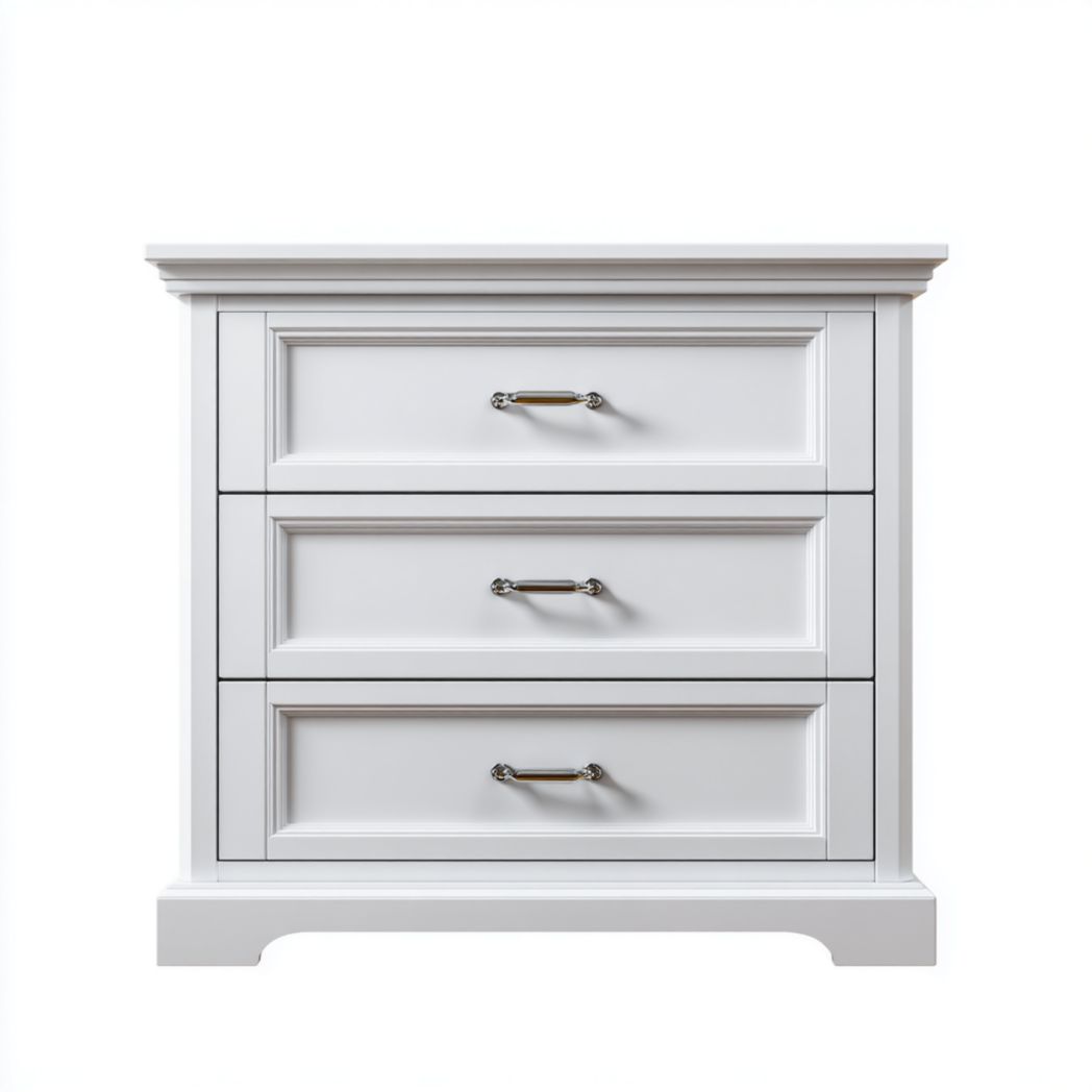 Commode blanche en panneaux de bois à trois tiroirs-warmays