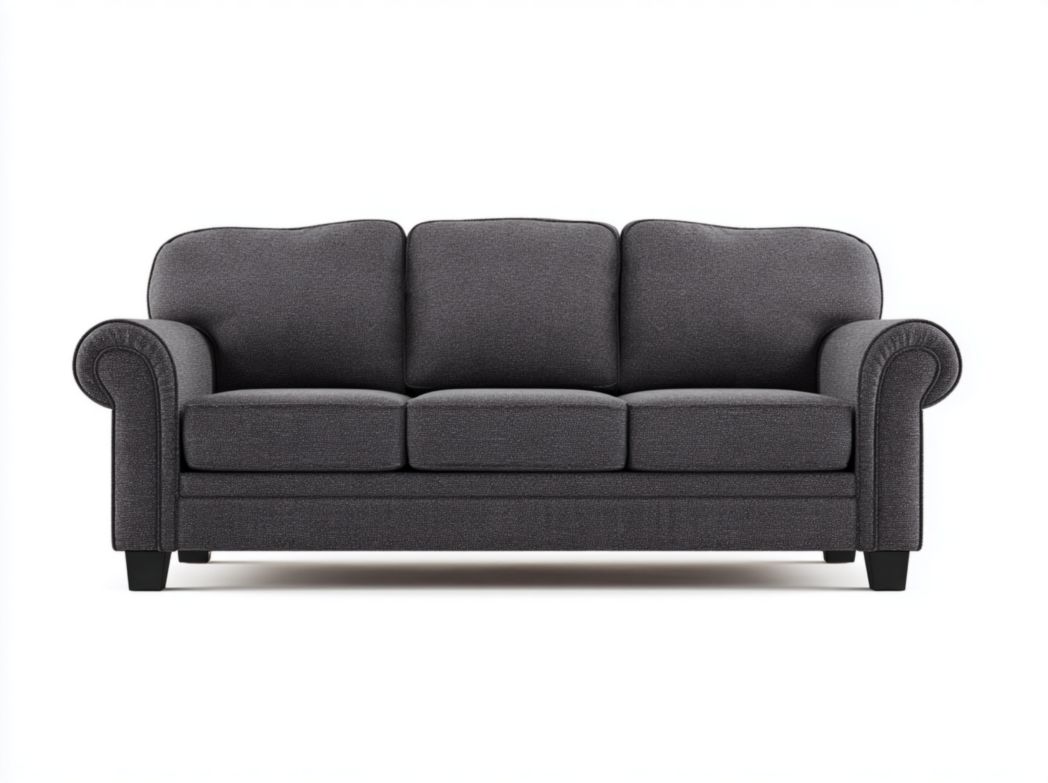 Canapé 3 places gris foncé en tissu polyester, pieds en bois noirs-warmays