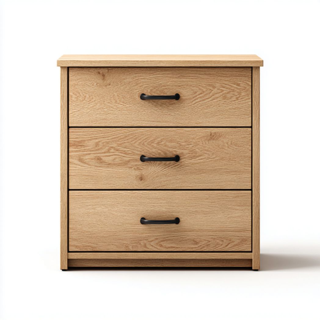 Commode marron clair en bois massif à trois tiroirs-warmays