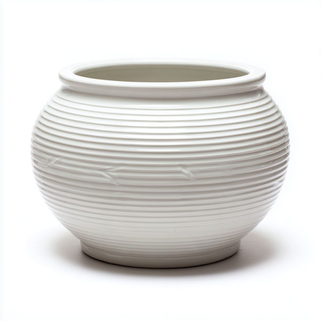 Pot de fleurs rond blanc en céramique, surface striée-warmays