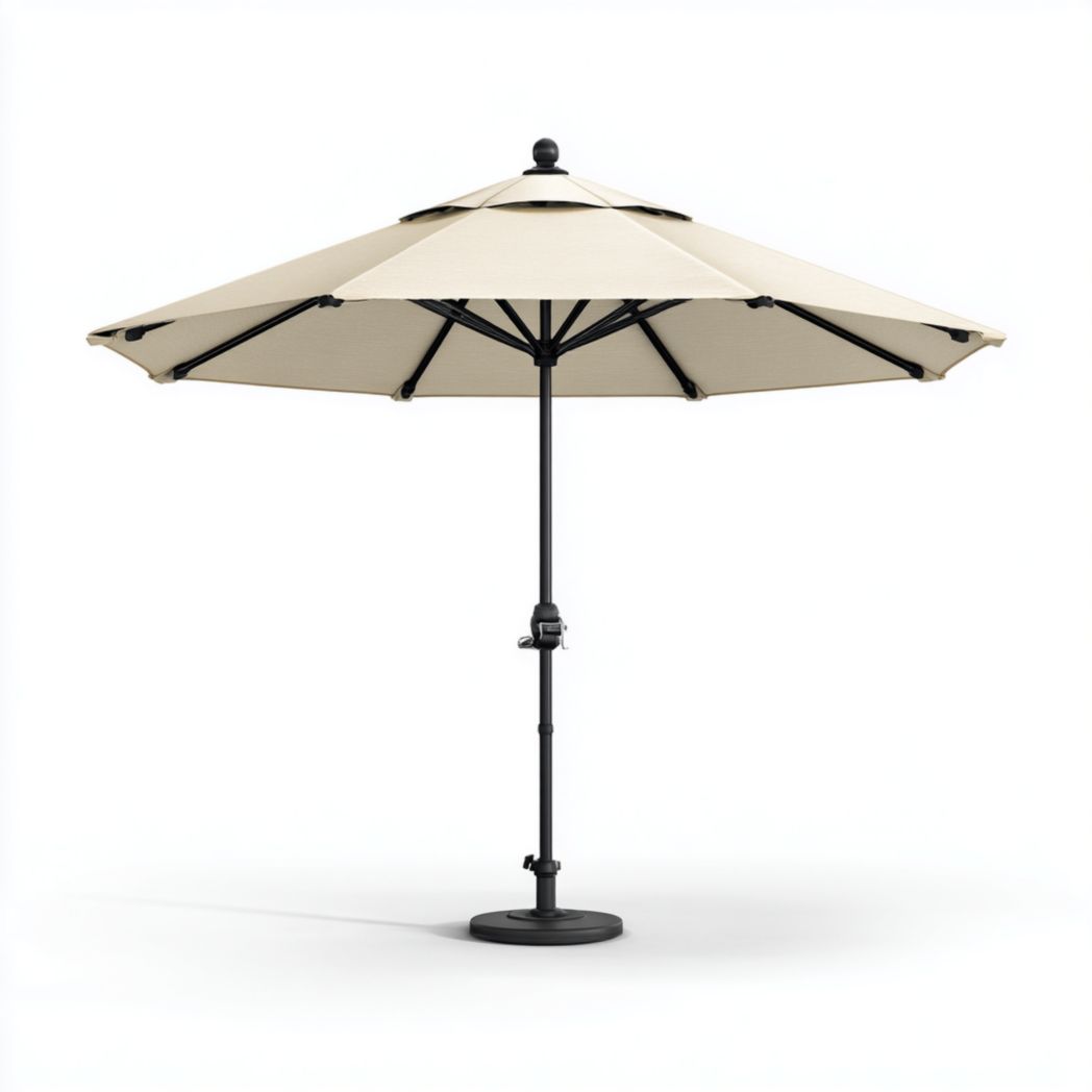 Parasol rond beige, toile avec mât et baleines noirs-warmays