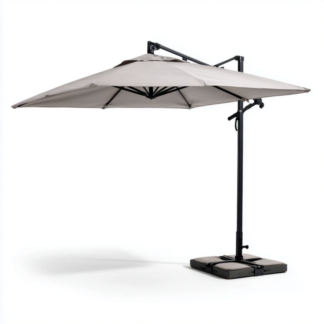 Parasol déporté gris, structure métallique noire-warmays