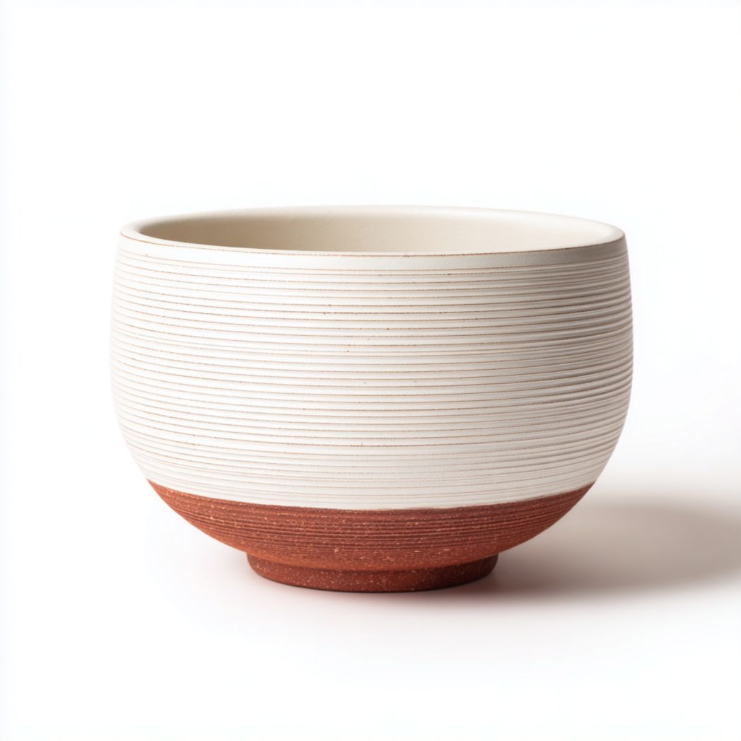 Pot de fleurs rond blanc et terracotta en céramique, finition bicolore-warmays
