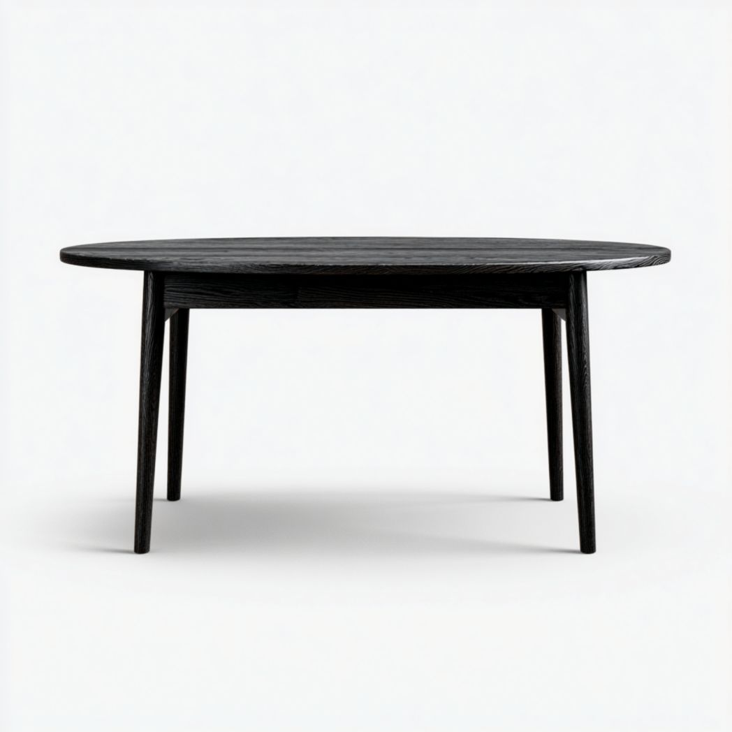 Table à manger noire en bois massif, plateau ovale-warmays