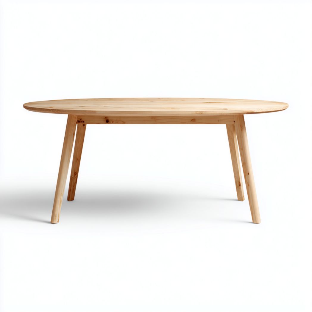 Table à manger brun clair en bois massif, plateau ovale-warmays