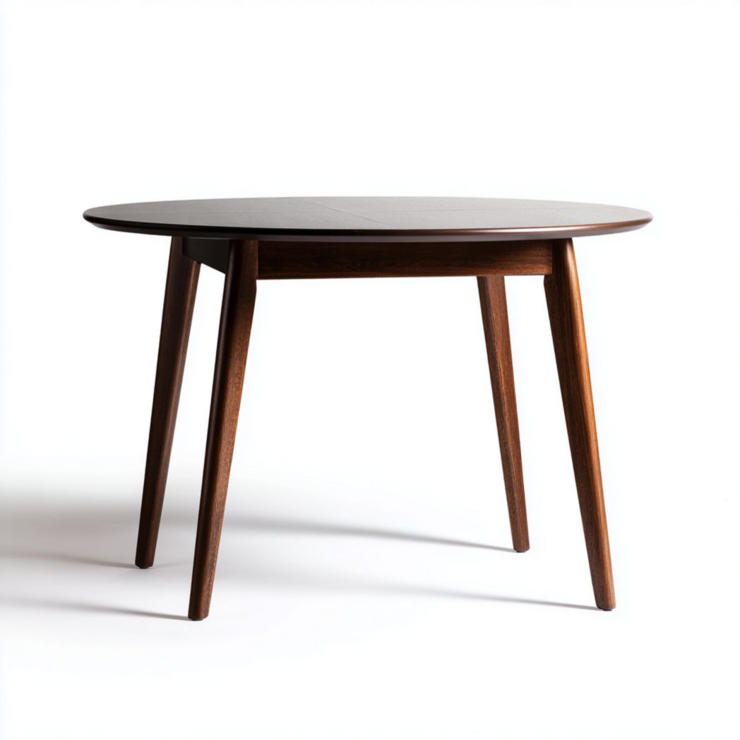 Table à manger ronde brun foncé en bois massif, pieds inclinés-warmays