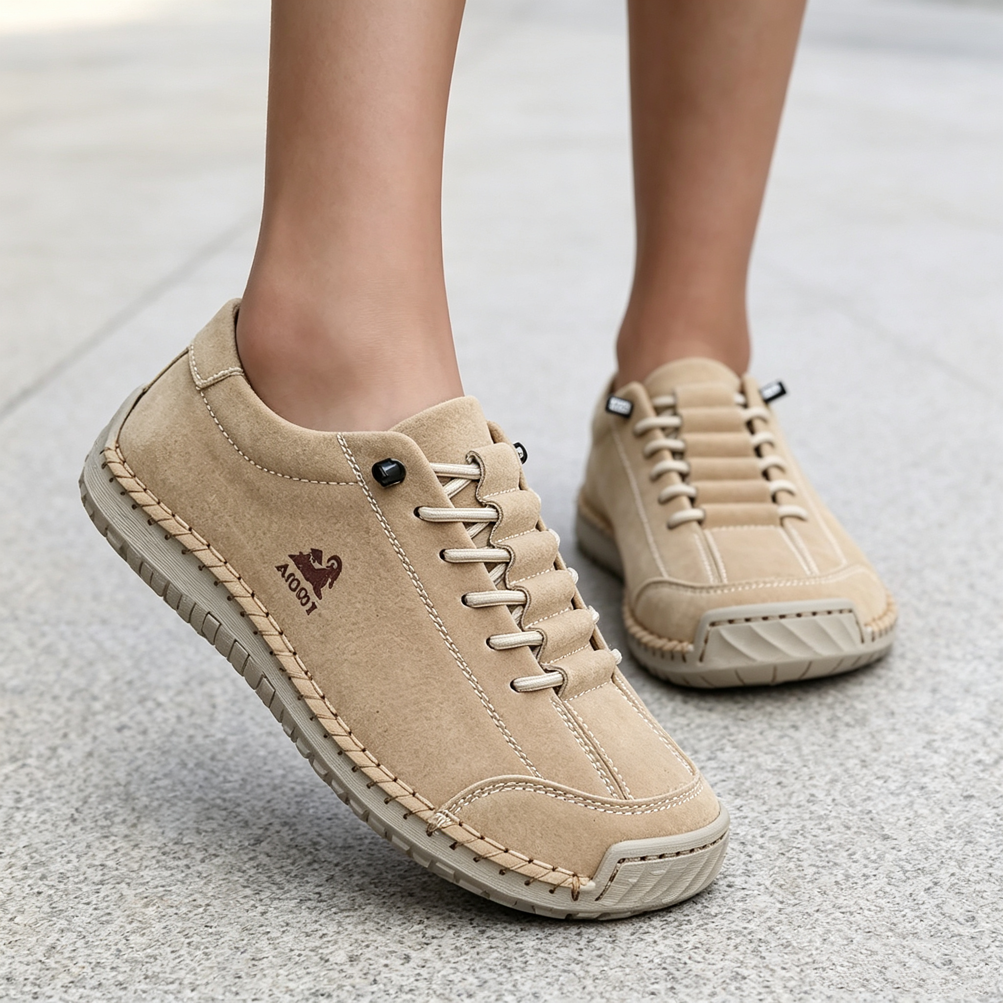 Casual Calfskin Sneakers, Wide Toe Box, Breathable for All-day Comfort, No-tie Laces for Easy Wear